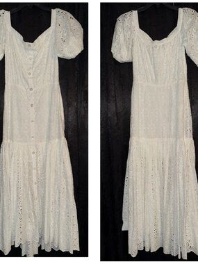 Veronica Beard White Eyelet Maxi Dress with Puff Sleeves